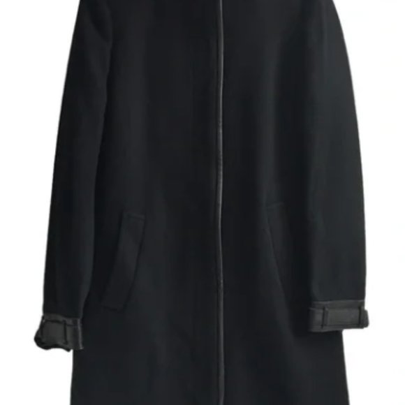 VINCE BLACK WOOL COAT WITH LAMB LEATHER TRIM.  SIZE 8/FITS SIZE 12 - Picture 10 of 13